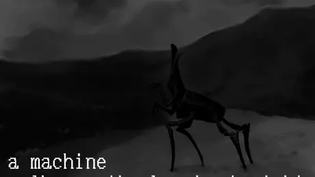a machine walks on the beach at night